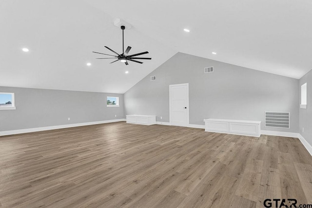 3255 Vz County Road 2120, Canton, TX 75103 - additional living space featuring light wood-style flooring, a ceiling fan, baseboards, recessed lighting, and high vaulted ceiling