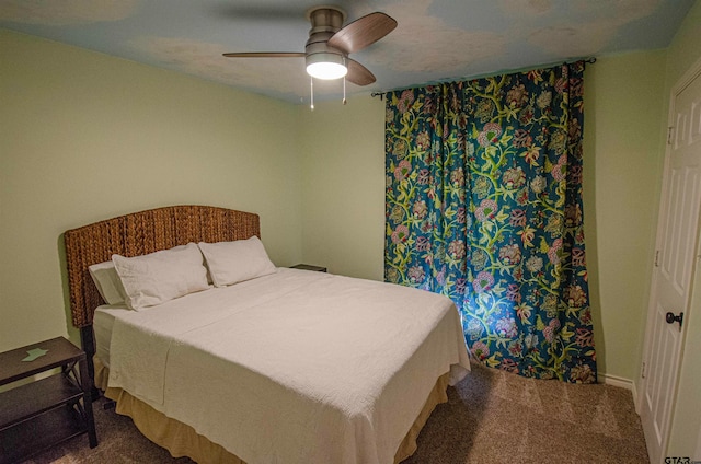 bedroom featuring carpet flooring and ceiling fan