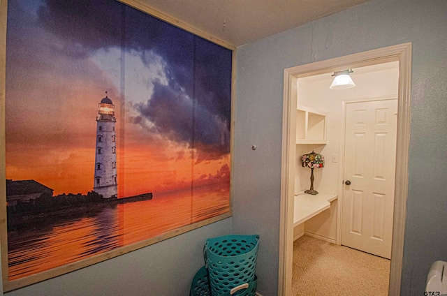 hallway with carpet floors