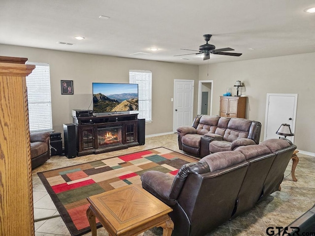 1210 Fm 2137 N, Bullard, TX 75757 - living room with healthy amount of natural light, a ceiling fan, recessed lighting, and a glass covered fireplace