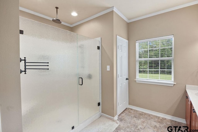 1210 Fm 2137 N, Bullard, TX 75757 - full bath featuring vanity, a stall shower, crown molding, and recessed lighting