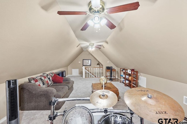 1210 Fm 2137 N, Bullard, TX 75757 - carpeted living room with ceiling fan and lofted ceiling
