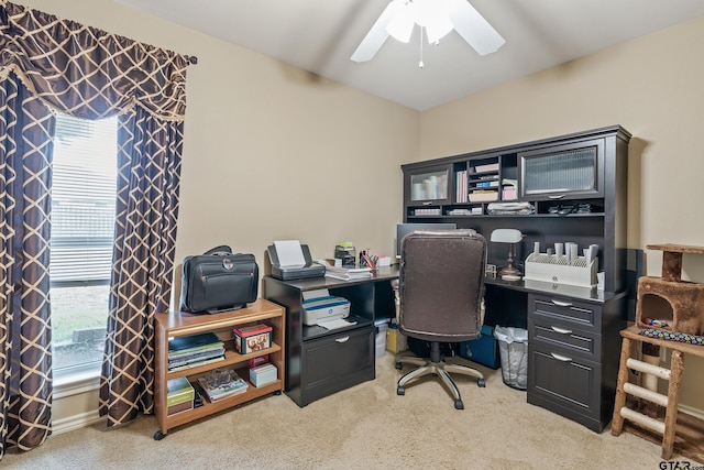 office space with ceiling fan