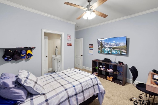 2322 Kingsmill Cir, Tyler, TX 75703 - bedroom with ornamental molding, carpet flooring, and a ceiling fan