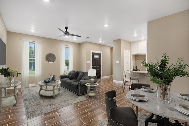 1720 Outer Dr, Tyler, TX 75701 - living area with recessed lighting, wood finish floors, and a ceiling fan