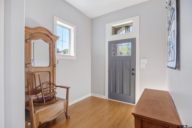 foyer with light wood-type flooring