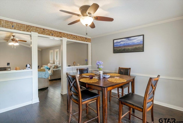 1216 Kingspark Dr, Tyler, TX 75703 - dining space featuring dark wood-style flooring, baseboards, and ceiling fan