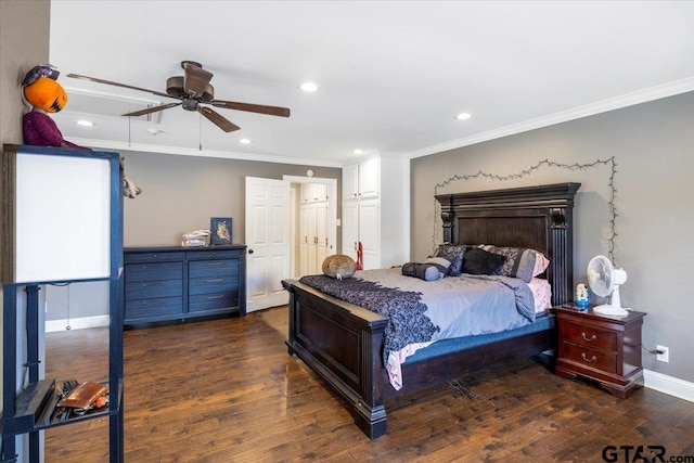 1216 Kingspark Dr, Tyler, TX 75703 - bedroom with baseboards, recessed lighting, crown molding, and wood finished floors