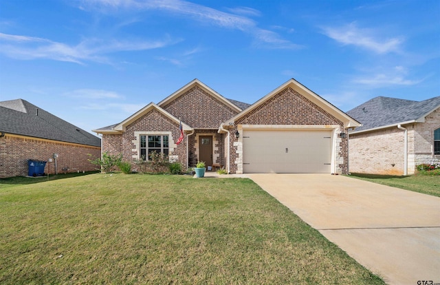 craftsman house with a front lawn and a garage