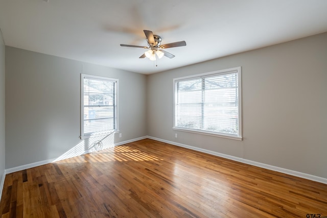 unfurnished room with wood-type flooring and ceiling fan