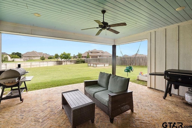 429 Coventry, Bullard, TX 75757 - view of patio / terrace with ceiling fan, outdoor lounge area, and a grill