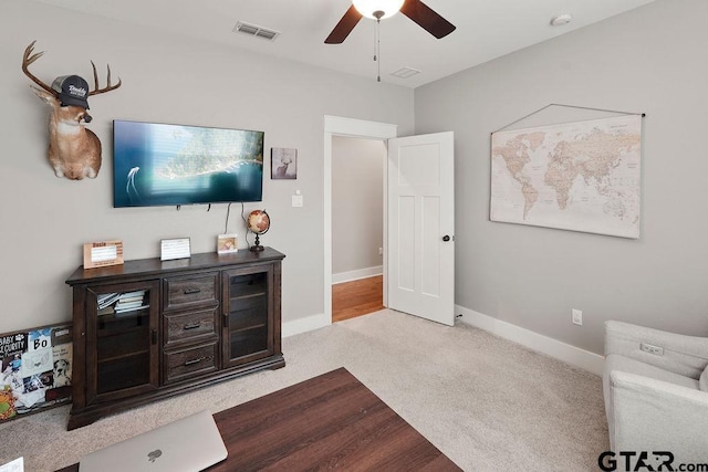 429 Coventry, Bullard, TX 75757 - living area with carpet flooring, a ceiling fan, and baseboards