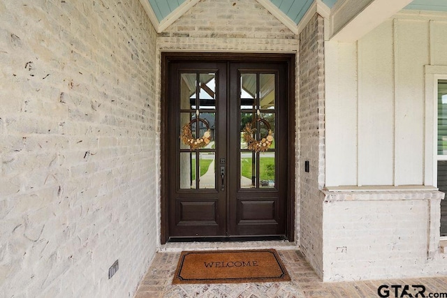 429 Coventry, Bullard, TX 75757 - doorway to property featuring french doors and brick siding