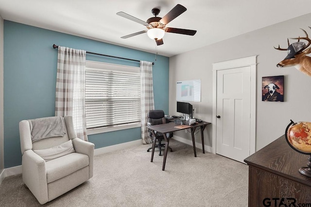429 Coventry, Bullard, TX 75757 - home office with a ceiling fan, carpet flooring, and baseboards