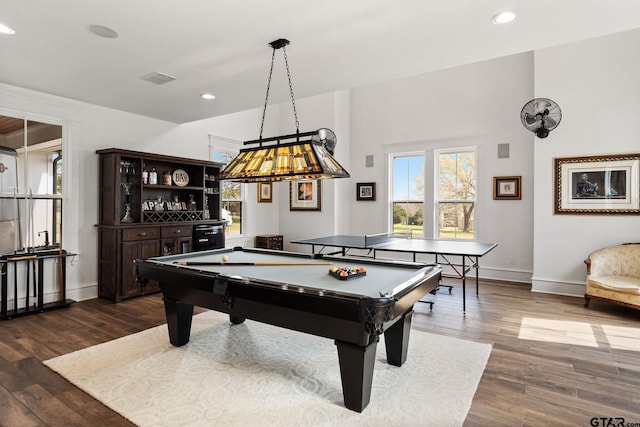 game room with dark wood-type flooring and pool table