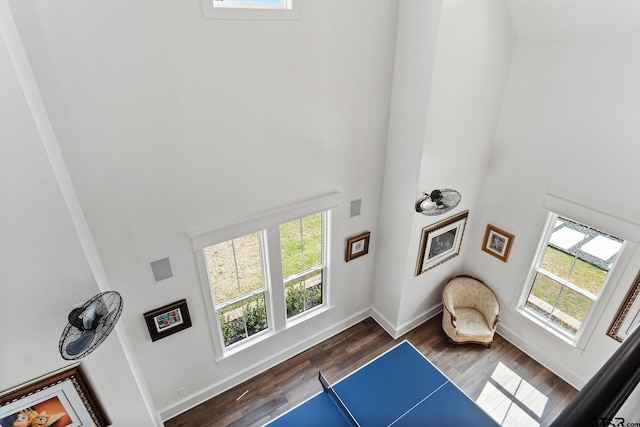 foyer featuring dark hardwood / wood-style flooring and a high ceiling