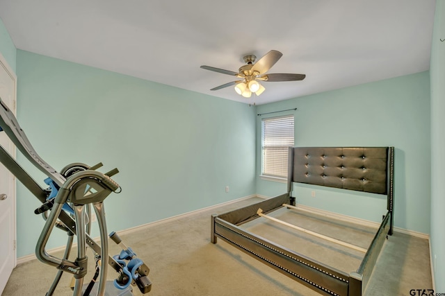 bedroom featuring carpet and ceiling fan