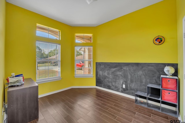 interior space with dark wood-type flooring