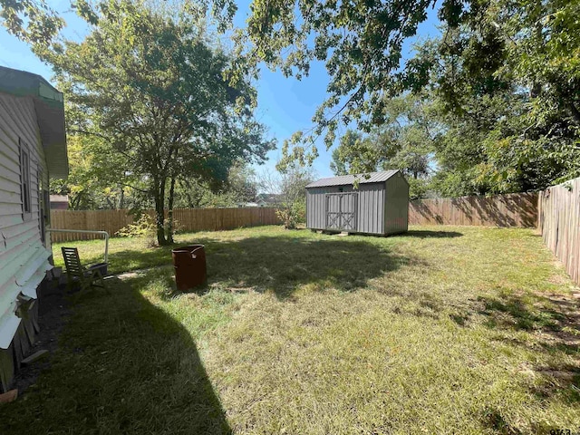 view of yard featuring a shed