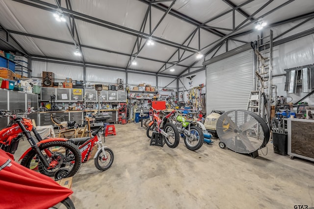 garage featuring a workshop area