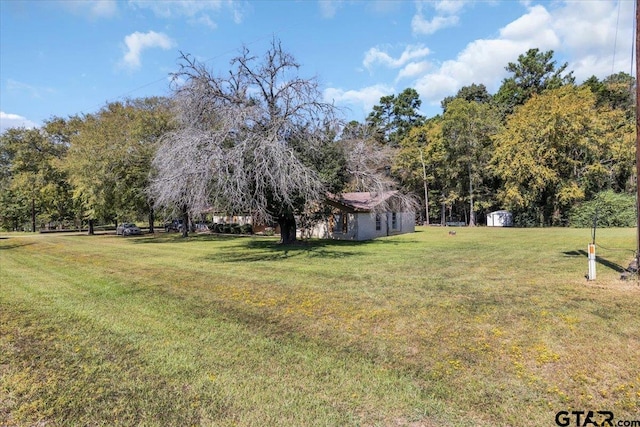 view of yard with a shed