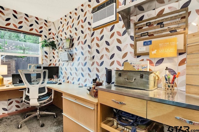 1510 Hideaway Ln W, Hideaway, TX 75771 - office with wallpapered walls, a wall unit AC, and carpet flooring