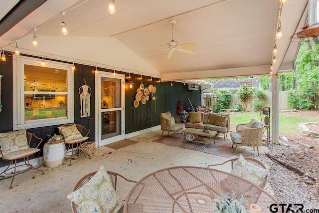 1510 Hideaway Ln W, Hideaway, TX 75771 - view of patio with fence, an outdoor hangout area, and a ceiling fan