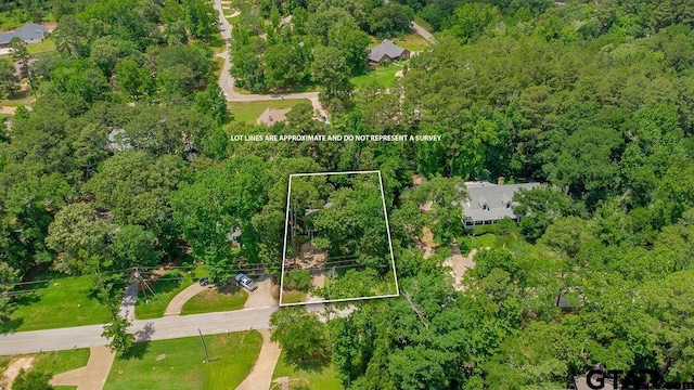 1510 Hideaway Ln W, Hideaway, TX 75771 - aerial overview of property's location featuring property boundaries highlighted and a heavily wooded area