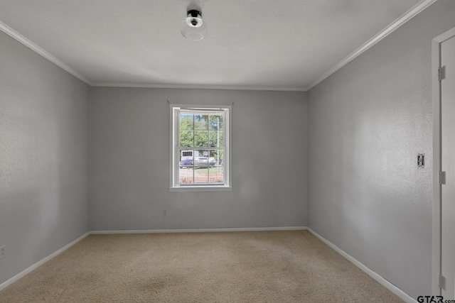 carpeted spare room with ornamental molding