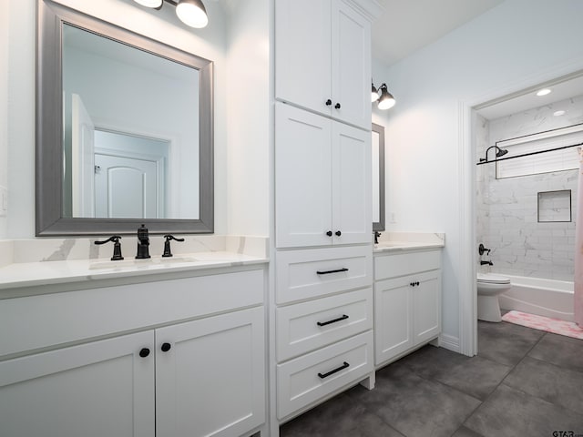 full bath featuring vanity, toilet, and tub / shower combination