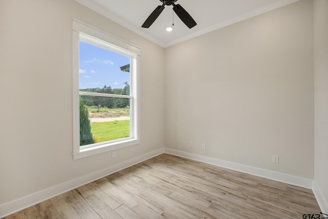 14738 Woodland Creek Dr, Tyler, TX 75706 - unfurnished room featuring crown molding, plenty of natural light, light wood-style flooring, baseboards, and a ceiling fan