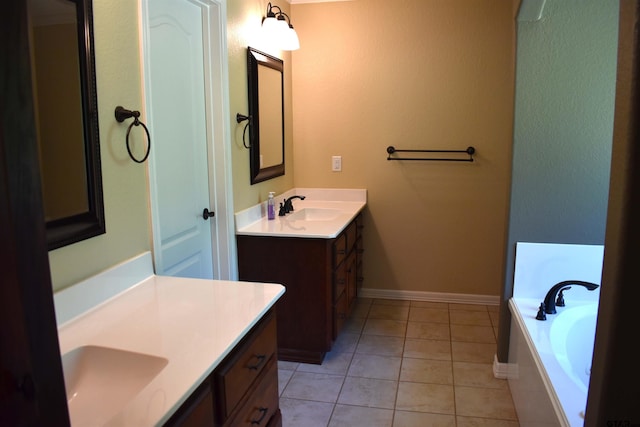 17387 Cherokee Trl, Flint, TX 75762 - full bath featuring two vanities, a bath, tile patterned floors, and baseboards