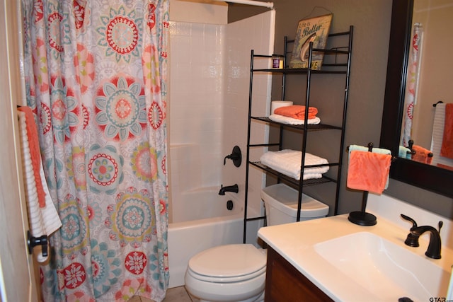 17387 Cherokee Trl, Flint, TX 75762 - bathroom featuring toilet, vanity, and shower / tub combo with curtain