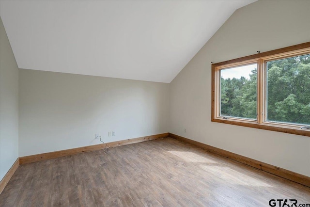 additional living space with lofted ceiling and hardwood / wood-style flooring