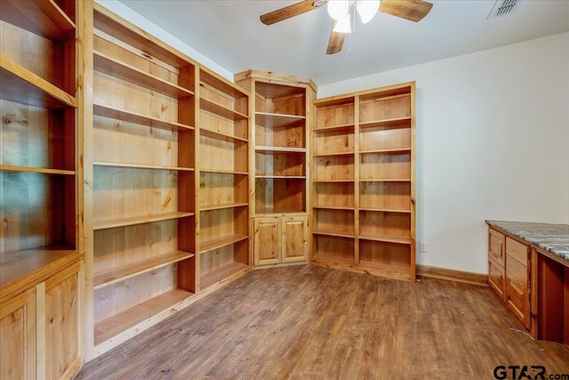 interior space with ceiling fan