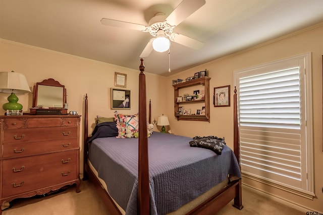 3805 Allendale Dr, Tyler, TX 75701 - bedroom with light carpet, crown molding, a ceiling fan, and baseboards