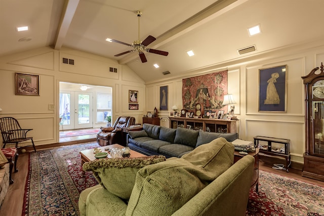 3805 Allendale Dr, Tyler, TX 75701 - living room with a decorative wall, wood finished floors, french doors, and ceiling fan