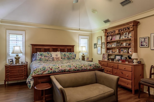 3805 Allendale Dr, Tyler, TX 75701 - bedroom with dark wood-style flooring, a ceiling fan, and high vaulted ceiling