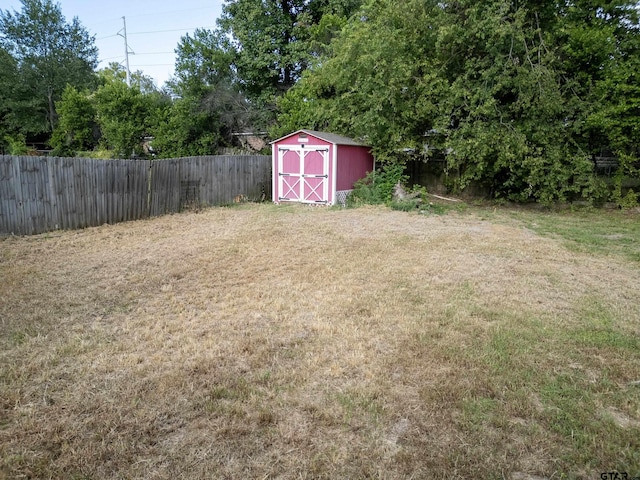 view of yard featuring a shed