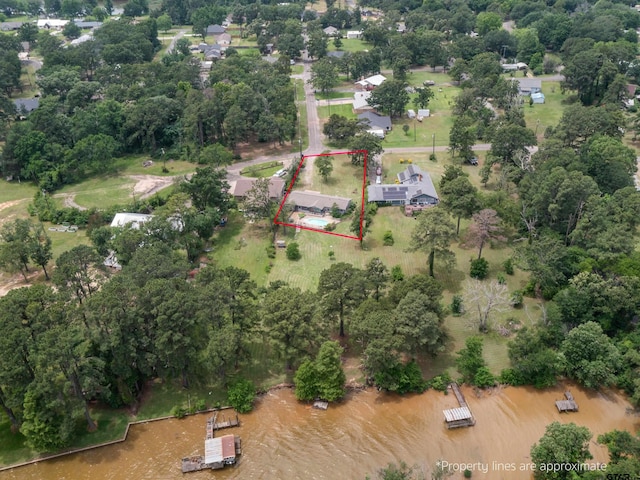 1915 Big Eddy Cir, Chandler, TX 75758 - view of property location with property parcel outlined, a large body of water, and a tree filled landscape
