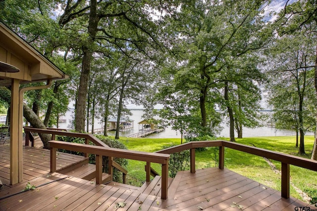 17553 Sleepy Hollow Way, Flint, TX 75762 - wooden terrace featuring a water view and a yard