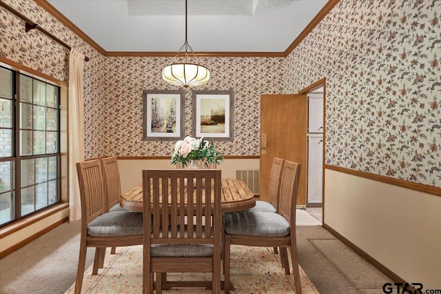 23424BAYSIDE Bay Side Dr, Bullard, TX 75757 - carpeted dining space featuring wallpapered walls and crown molding