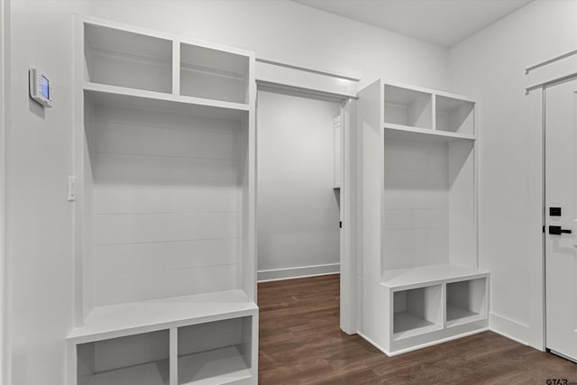 mudroom featuring dark wood-type flooring