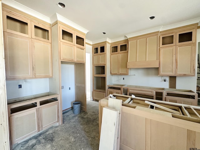 kitchen featuring glass insert cabinets