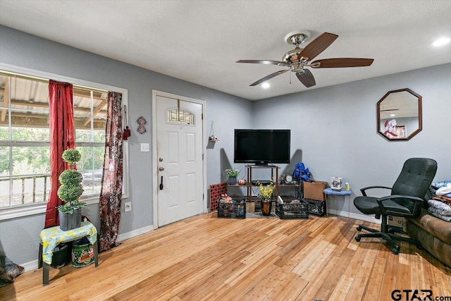 182 Moses St, Rusk, TX 75785 - office area with ceiling fan, wood-type flooring, and recessed lighting