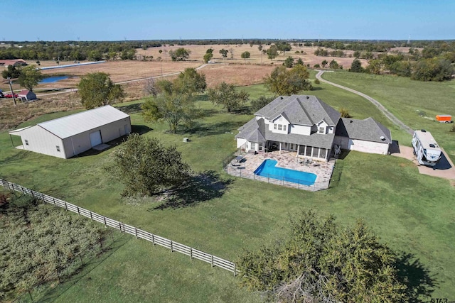 drone / aerial view with a rural view