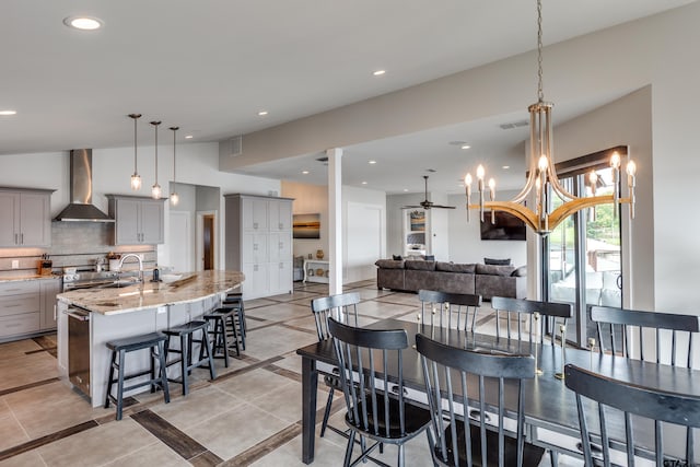 16822 Perry St, Tyler, TX 75707 - dining area with recessed lighting, a chandelier, and light tile patterned floors