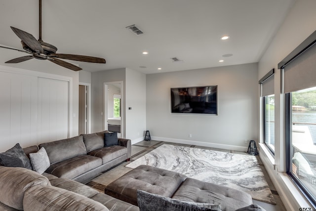 16822 Perry St, Tyler, TX 75707 - living room featuring plenty of natural light, recessed lighting, and a ceiling fan