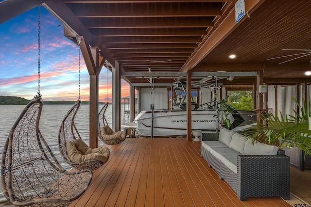 16822 Perry St, Tyler, TX 75707 - dock area with boat lift, a water view, and outdoor lounge area