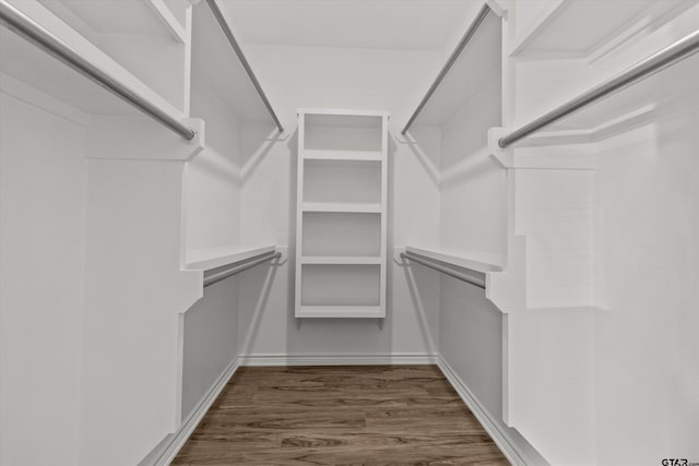 spacious closet with dark wood-type flooring